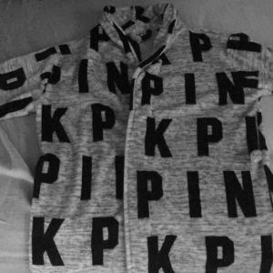 Pink robe gray with black letters size m/l